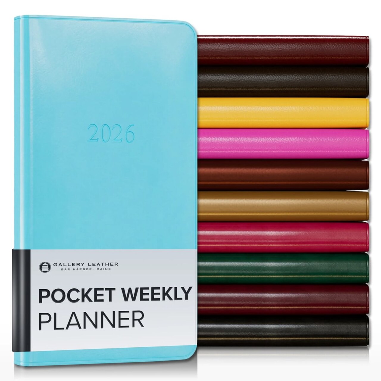 Gallery Leather Pocket Weekly and Monthly Planner 2026, Elegantly Bound Calendar Planner and Notebook with Stylish Gold-Gilded Page Edges, 12 Months - 6 x 3.25 "